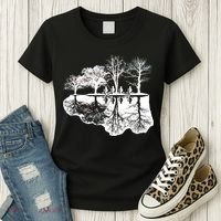 Kids Riding Bikes Through Trees Upside Down Women's T-Shirt thumb 3