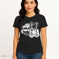 Kids Riding Bikes Through Trees Upside Down Women's T-Shirt thumb 4