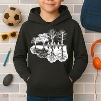 Kids Riding Bikes Through Trees Upside Down Kids Hoodie thumb 2