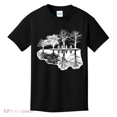 Kids Riding Bikes Through Trees Upside Down Kids T-Shirt