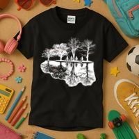 Kids Riding Bikes Through Trees Upside Down Kids T-Shirt thumb 3