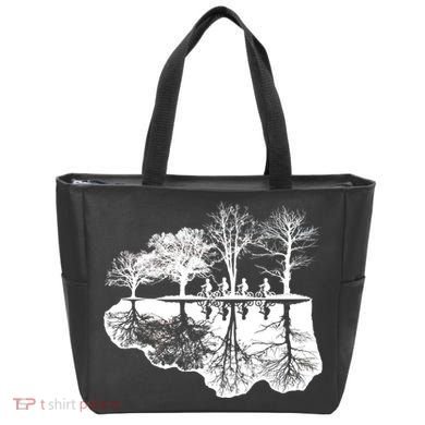 Kids Riding Bikes Through Trees Upside Down Tote Bag