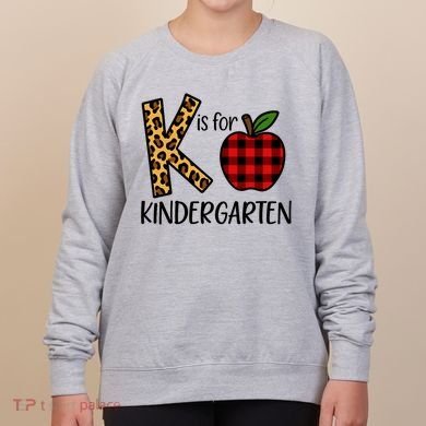 K Is For Kindergarten Teacher Leopard Buffalo Plaid Women's Sweatshirt