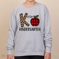 K Is For Kindergarten Teacher Leopard Buffalo Plaid Women's Sweatshirt thumb 0