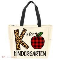 K Is For Kindergarten Teacher Leopard Buffalo Plaid Tote Bag thumb 0