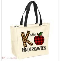 K Is For Kindergarten Teacher Leopard Buffalo Plaid Tote Bag thumb 2