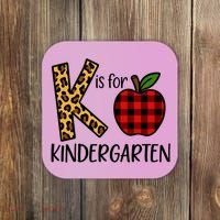 K Is For Kindergarten Teacher Leopard Buffalo Plaid Coaster thumb 0