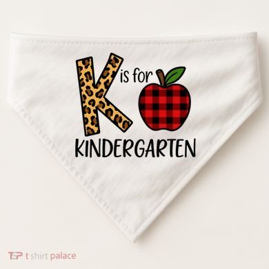 K Is For Kindergarten Teacher Leopard Buffalo Plaid USA-Made Doggie Bandana