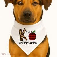 K Is For Kindergarten Teacher Leopard Buffalo Plaid USA-Made Doggie Bandana thumb 1