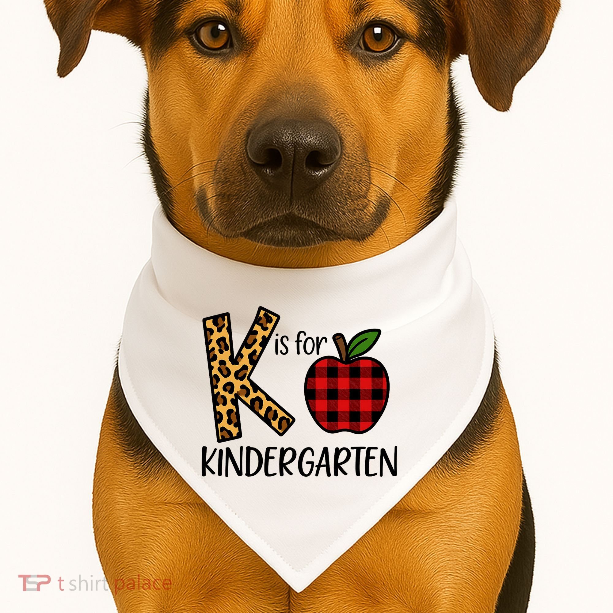 K Is For Kindergarten Teacher Leopard Buffalo Plaid USA-Made Doggie Bandana