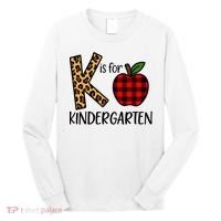 K Is For Kindergarten Teacher Leopard Buffalo Plaid Long Sleeve Shirt thumb 0