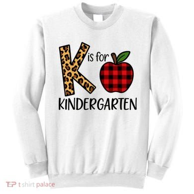 K Is For Kindergarten Teacher Leopard Buffalo Plaid Sweatshirt