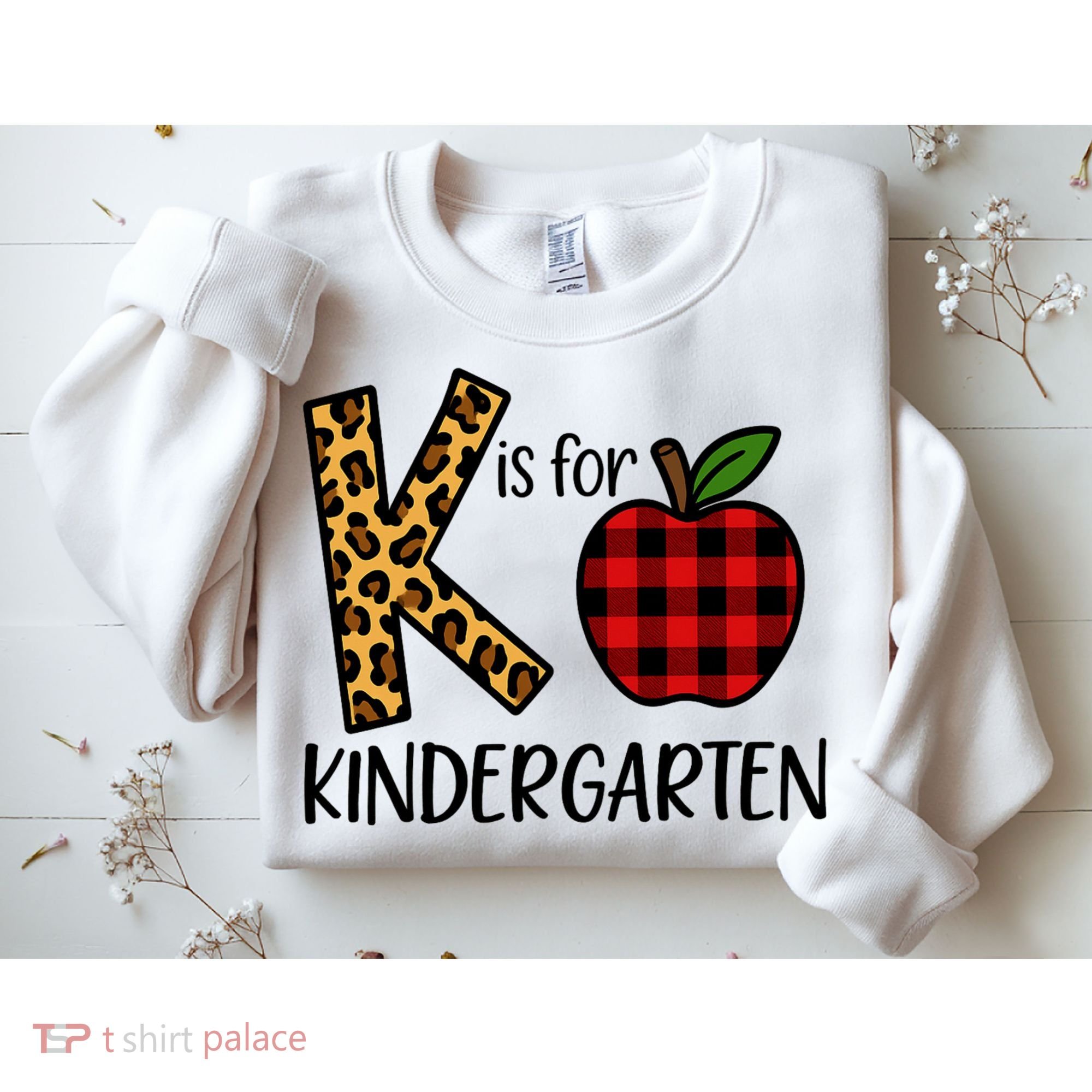 K Is For Kindergarten Teacher Leopard Buffalo Plaid Sweatshirt