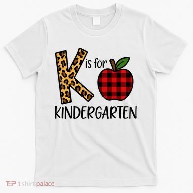 K Is For Kindergarten Teacher Leopard Buffalo Plaid T-Shirt