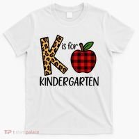 K Is For Kindergarten Teacher Leopard Buffalo Plaid T-Shirt thumb 0