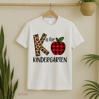 K Is For Kindergarten Teacher Leopard Buffalo Plaid T-Shirt thumb 2