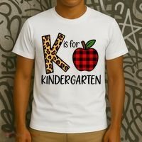 K Is For Kindergarten Teacher Leopard Buffalo Plaid T-Shirt thumb 3