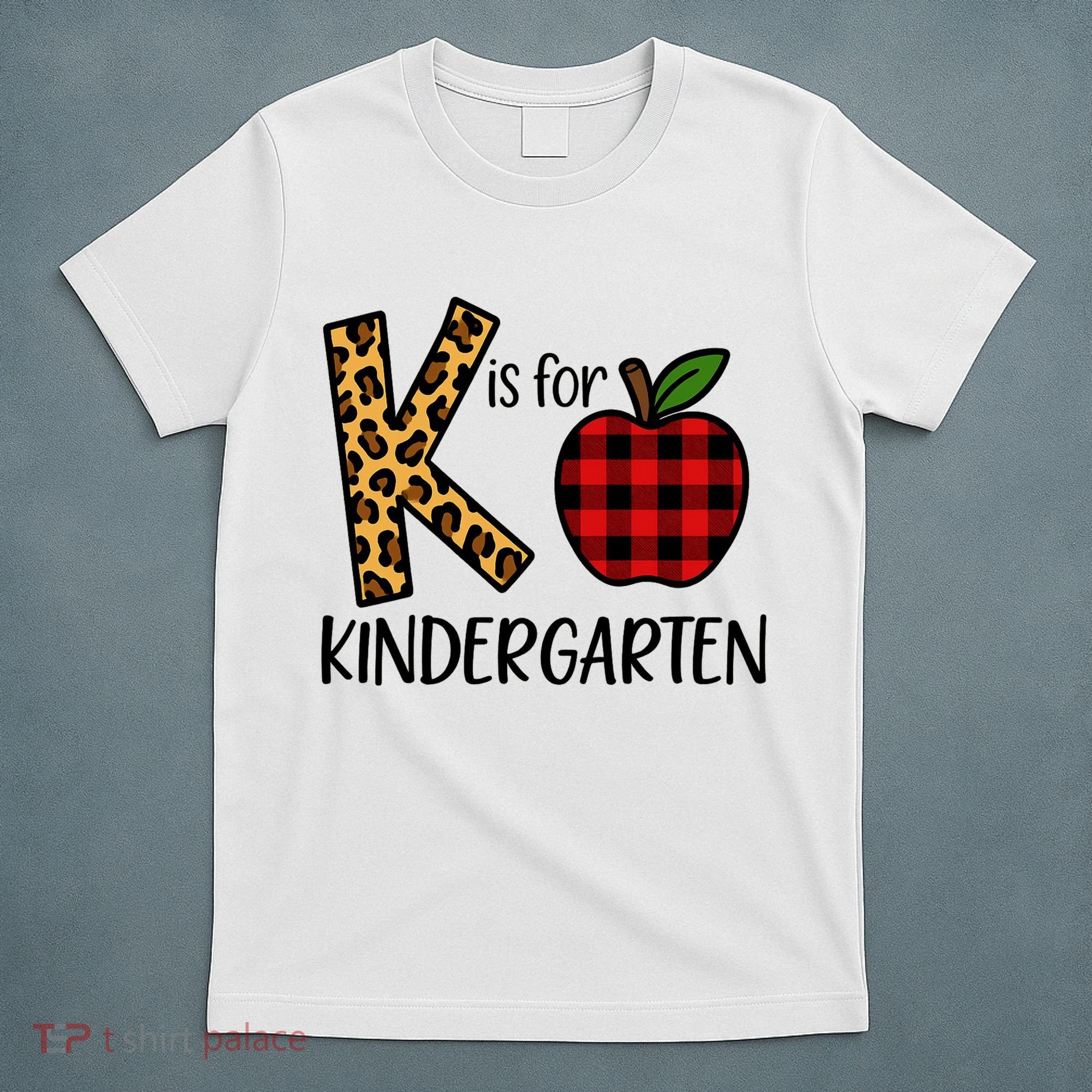 K Is For Kindergarten Teacher Leopard Buffalo Plaid T-Shirt