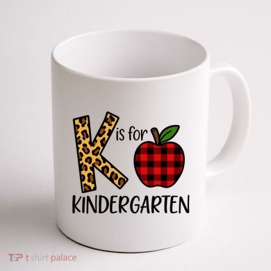 K Is For Kindergarten Teacher Leopard Buffalo Plaid Coffee Mug back
