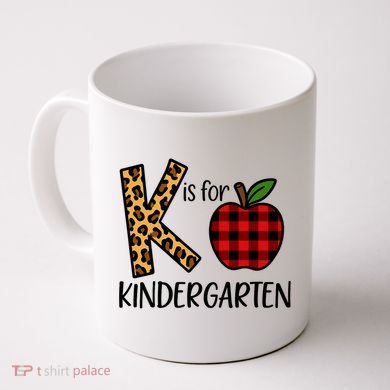 K Is For Kindergarten Teacher Leopard Buffalo Plaid Coffee Mug