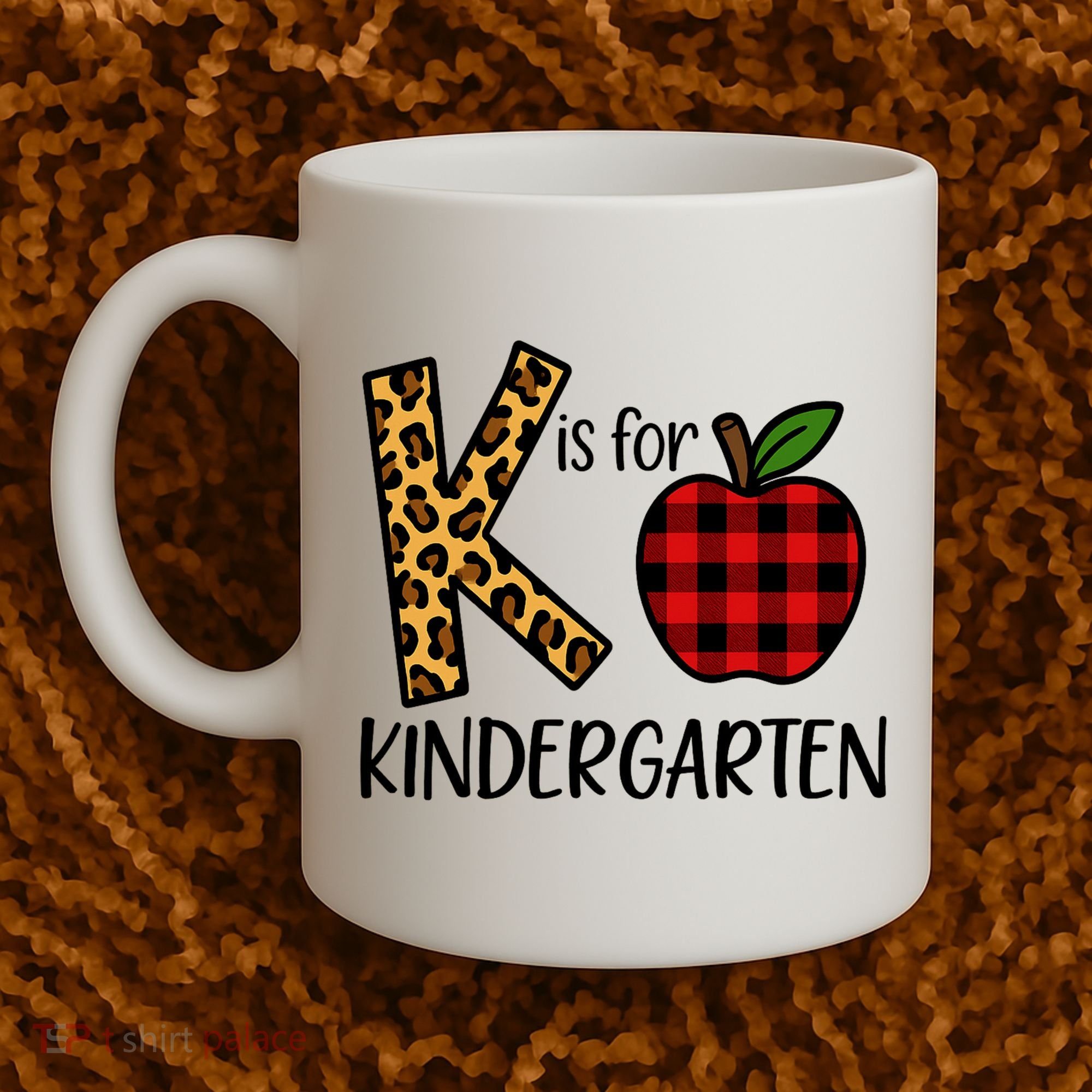 K Is For Kindergarten Teacher Leopard Buffalo Plaid Coffee Mug