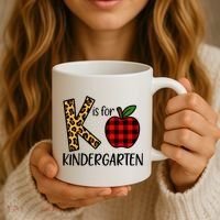 K Is For Kindergarten Teacher Leopard Buffalo Plaid Coffee Mug thumb 3