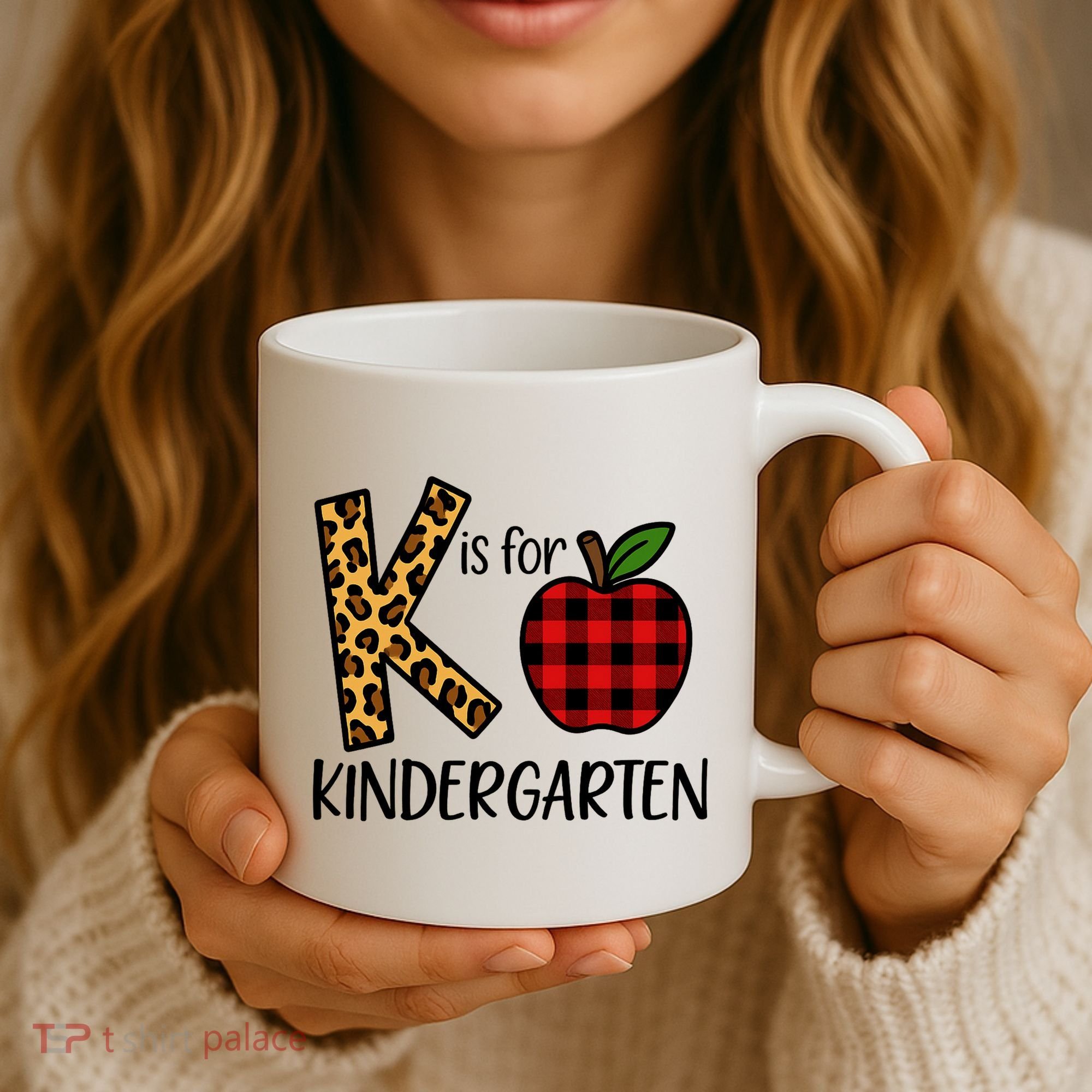 K Is For Kindergarten Teacher Leopard Buffalo Plaid Coffee Mug