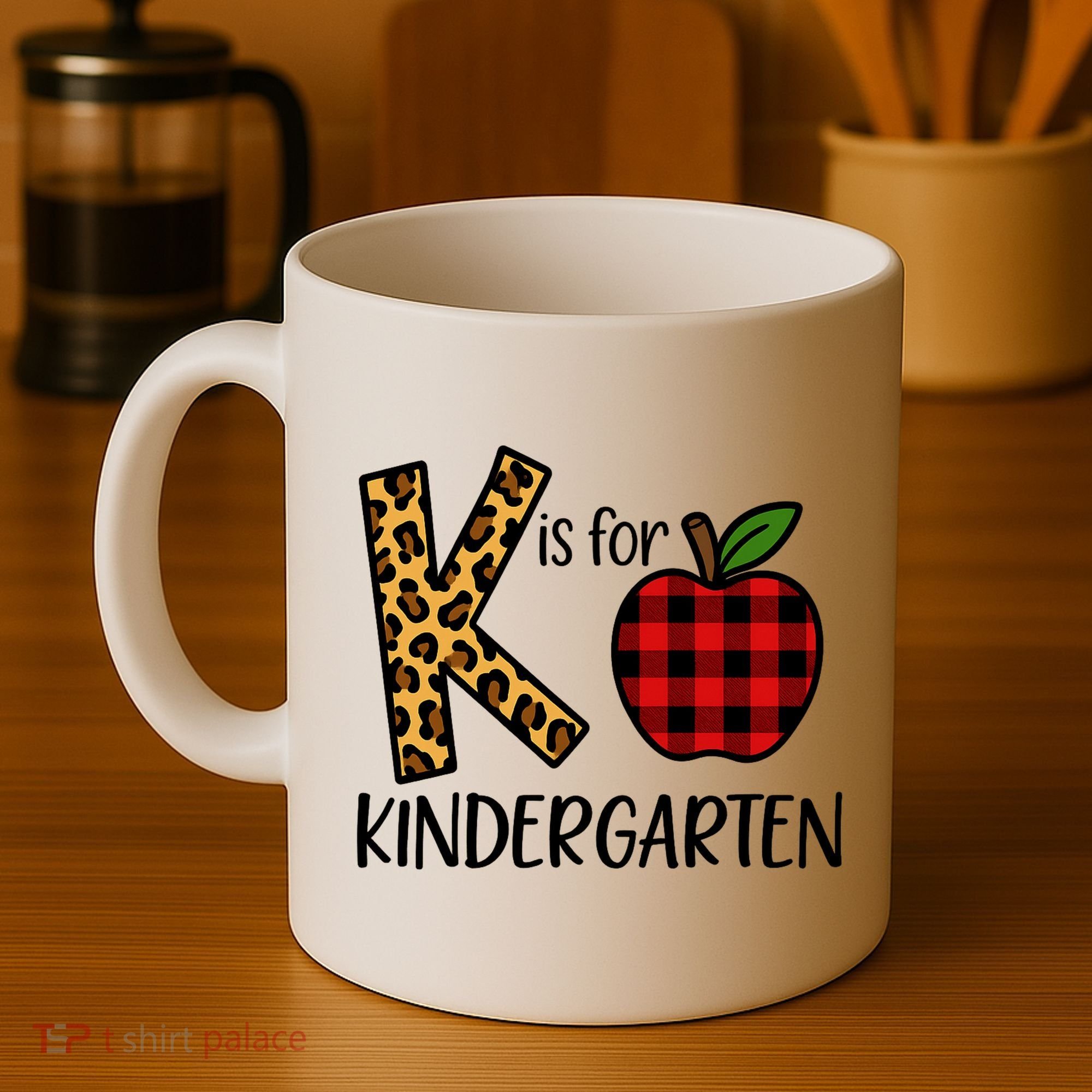 K Is For Kindergarten Teacher Leopard Buffalo Plaid Coffee Mug