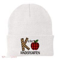 K Is For Kindergarten Teacher Leopard Buffalo Plaid Beanie thumb 0
