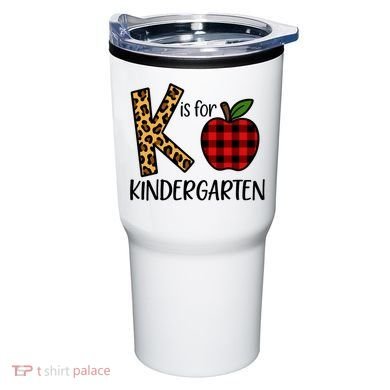 K Is For Kindergarten Teacher Leopard Buffalo Plaid Tumbler