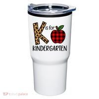 K Is For Kindergarten Teacher Leopard Buffalo Plaid Tumbler thumb 0