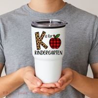 K Is For Kindergarten Teacher Leopard Buffalo Plaid Tumbler thumb 2