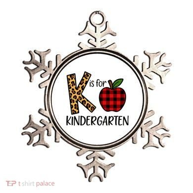 K Is For Kindergarten Teacher Leopard Buffalo Plaid Ornament