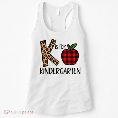 K Is For Kindergarten Teacher Leopard Buffalo Plaid Women's Tank Top