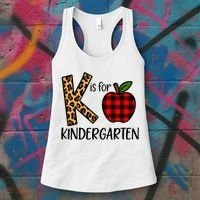 K Is For Kindergarten Teacher Leopard Buffalo Plaid Women's Tank Top thumb 3