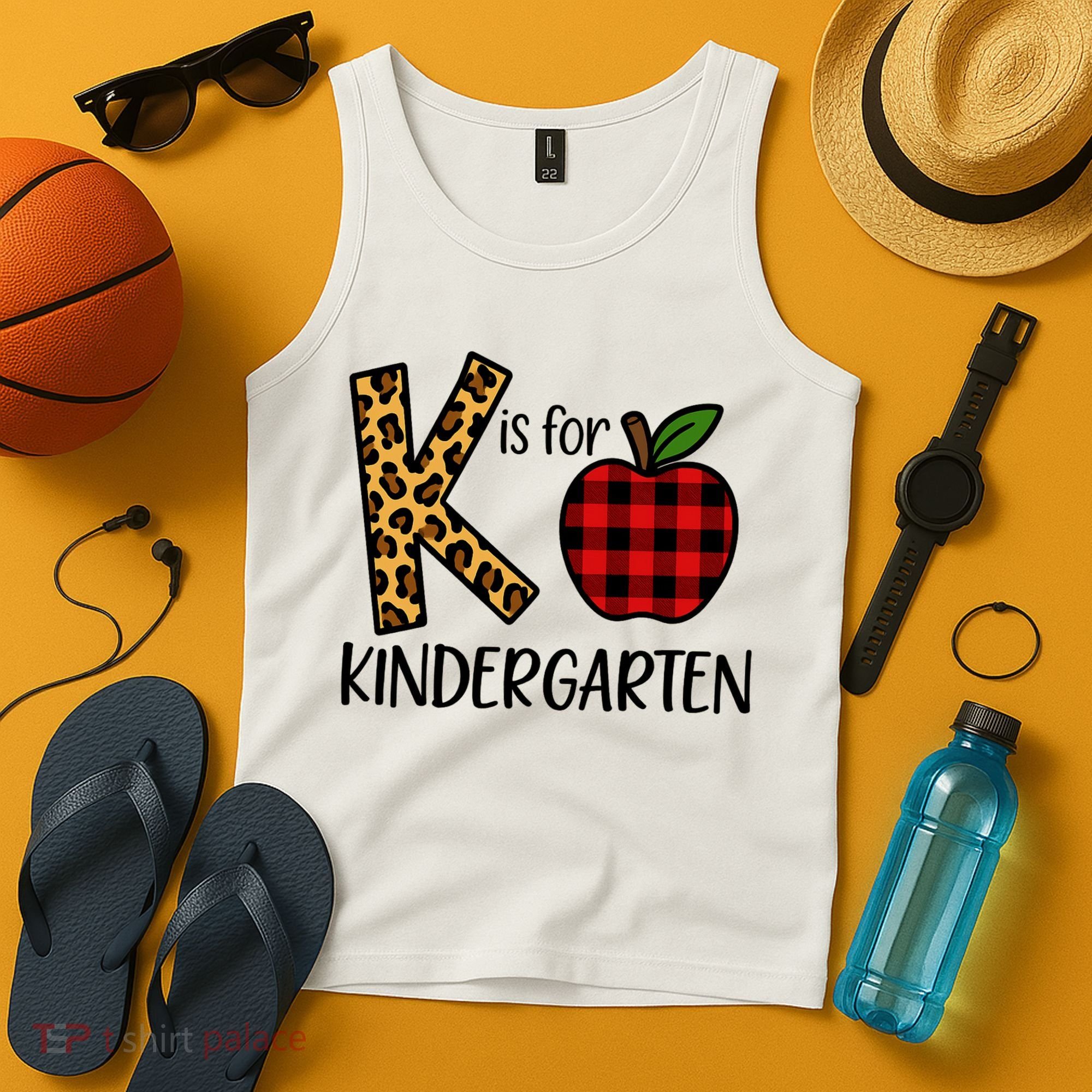 K Is For Kindergarten Teacher Leopard Buffalo Plaid Tank Top