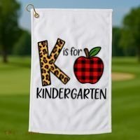 K Is For Kindergarten Teacher Leopard Buffalo Plaid Golf Towel thumb 1