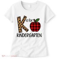 K Is For Kindergarten Teacher Leopard Buffalo Plaid Women's T-Shirt thumb 0