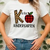 K Is For Kindergarten Teacher Leopard Buffalo Plaid Women's T-Shirt thumb 2