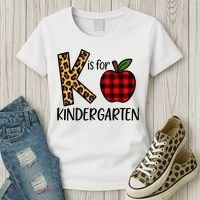 K Is For Kindergarten Teacher Leopard Buffalo Plaid Women's T-Shirt thumb 3