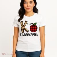 K Is For Kindergarten Teacher Leopard Buffalo Plaid Women's T-Shirt thumb 4