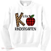 K Is For Kindergarten Teacher Leopard Buffalo Plaid Kids Sweatshirt thumb 0