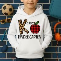K Is For Kindergarten Teacher Leopard Buffalo Plaid Kids Hoodie thumb 2