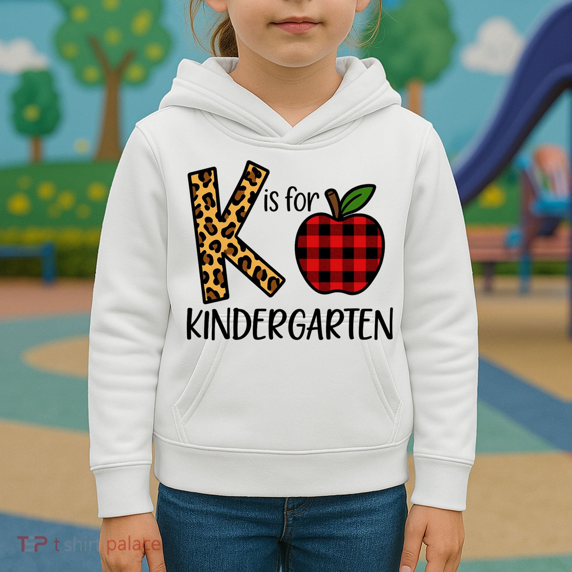 K Is For Kindergarten Teacher Leopard Buffalo Plaid Kids Hoodie