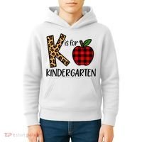 K Is For Kindergarten Teacher Leopard Buffalo Plaid Kids Hoodie thumb 4
