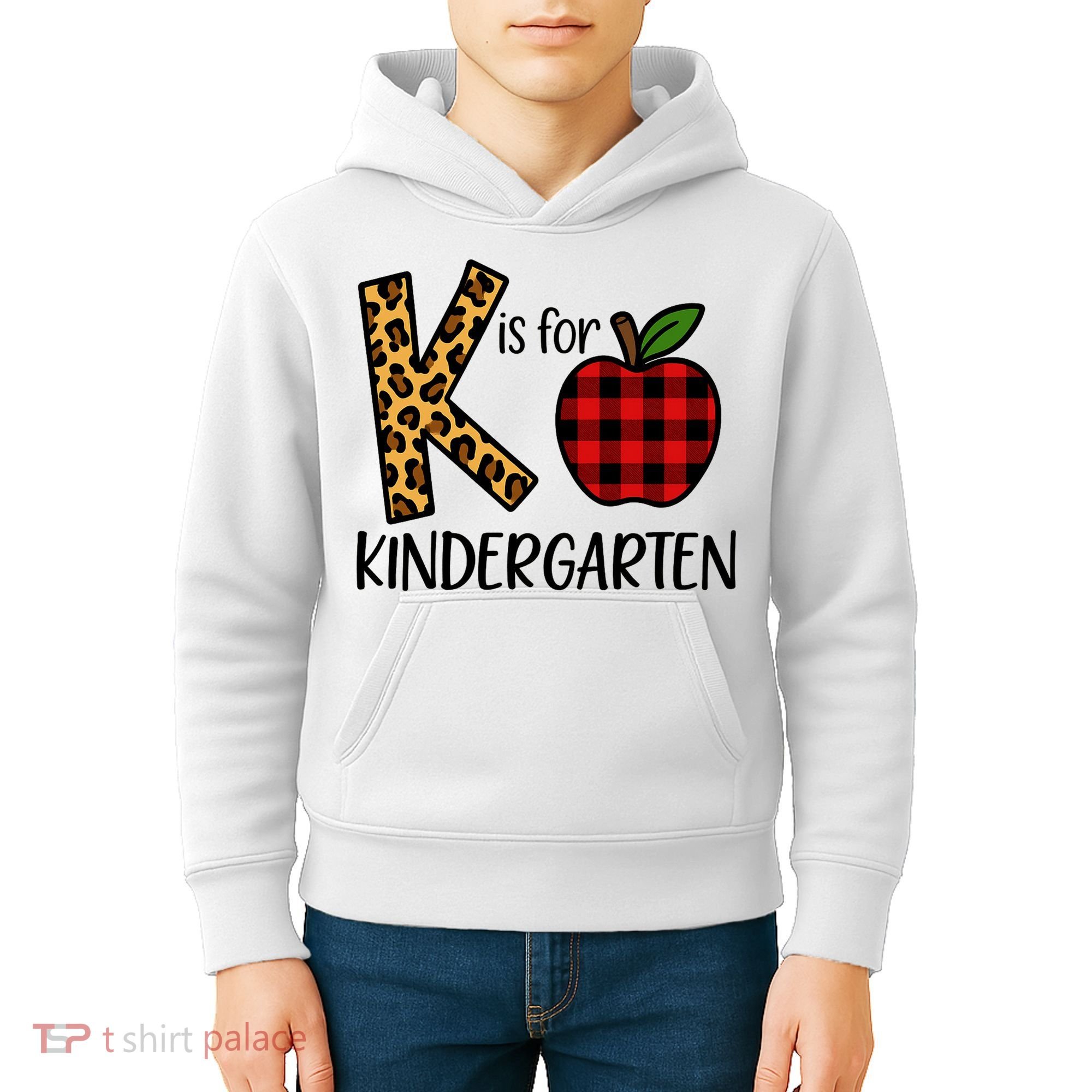 K Is For Kindergarten Teacher Leopard Buffalo Plaid Kids Hoodie