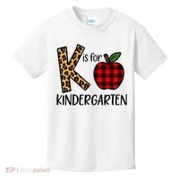 K Is For Kindergarten Teacher Leopard Buffalo Plaid Kids T-Shirt thumb 0