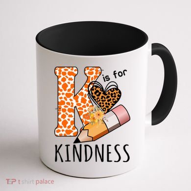 K Is For Kindness Kindergarten Cheetah Coffee Mug back