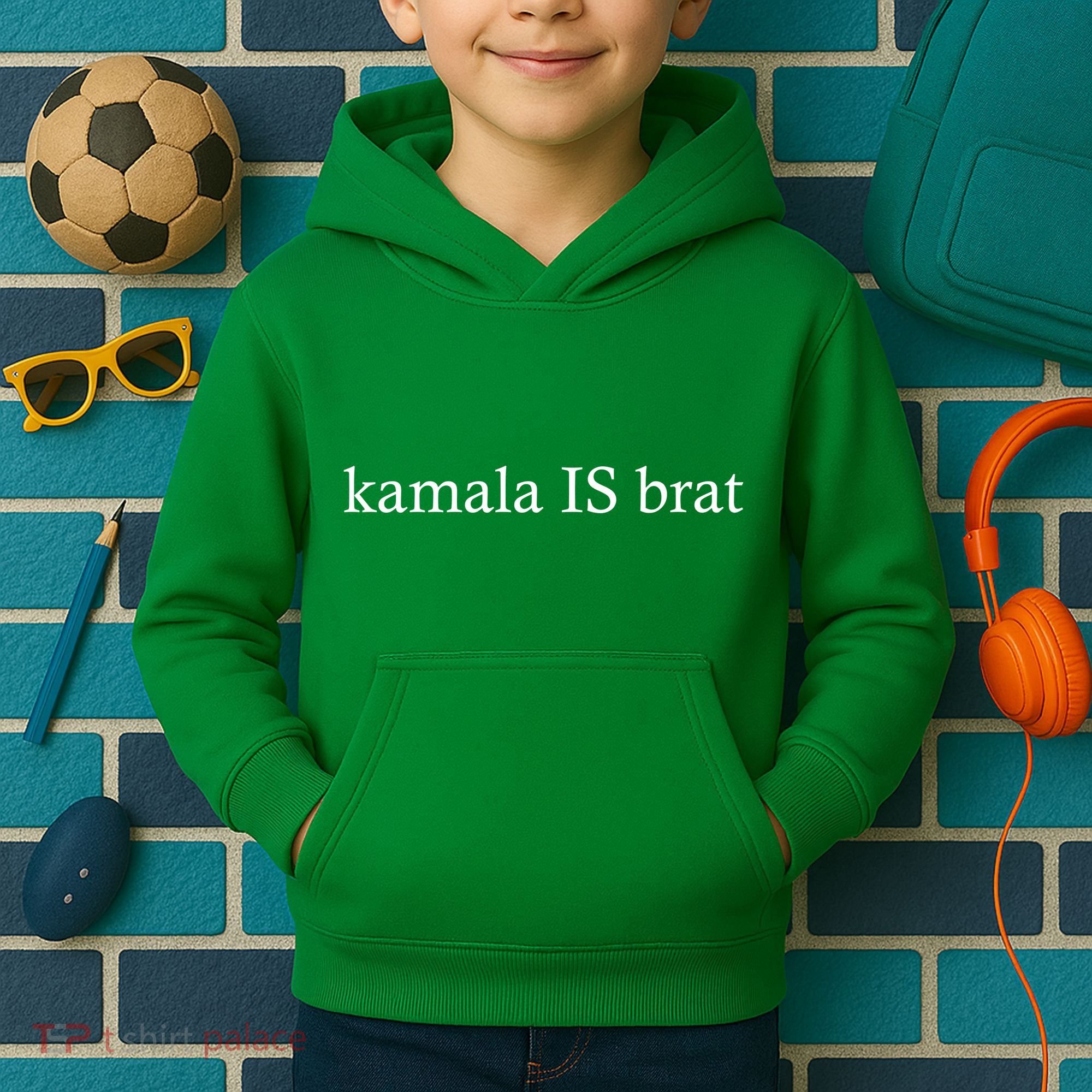 Kamala Is Green Brat Kids Hoodie
