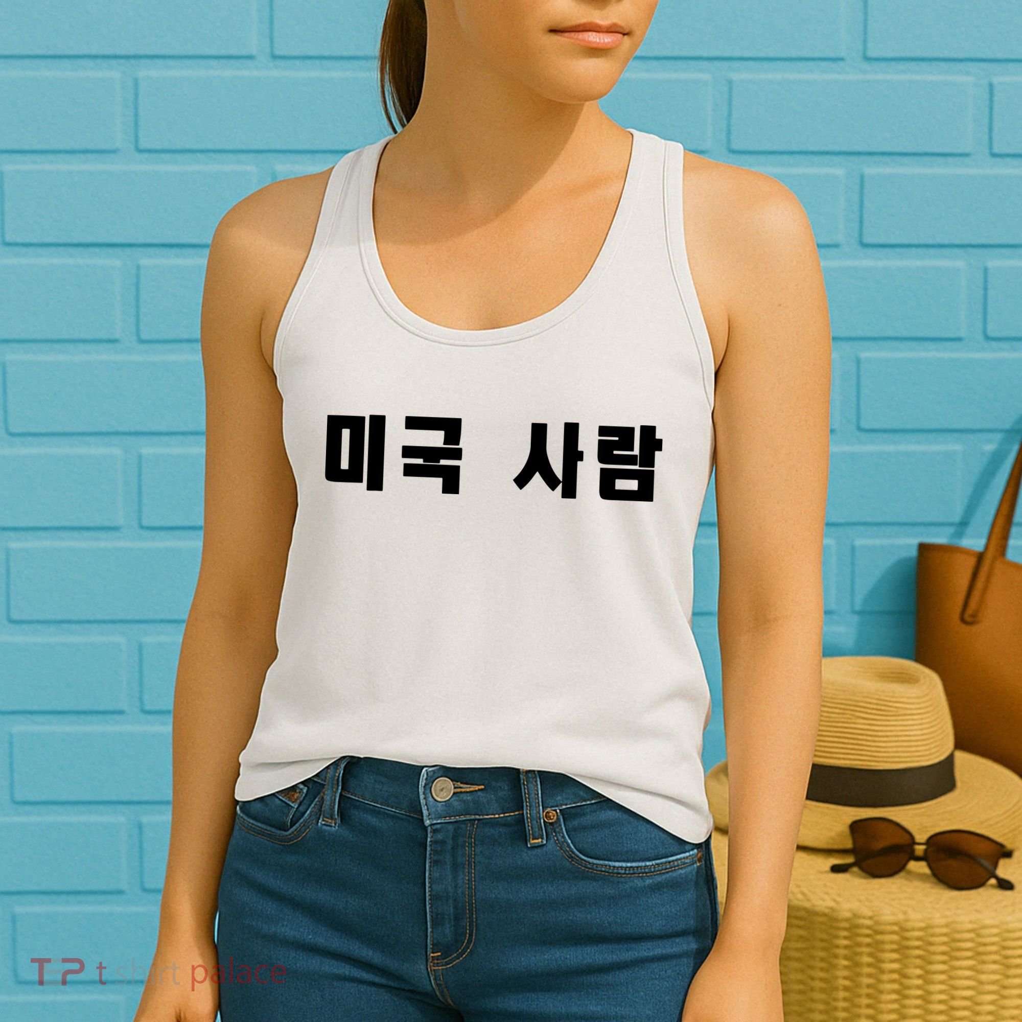 Korean In Hangul Writing That Says American Person Women's Tank Top